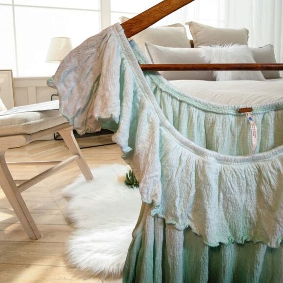 FREE PEOPLE CORA LEE TIE DYE DIP OMBRE MINT SEA GREEN OFF SHOULDER RUFFLE TOP - Picture 7 of 9